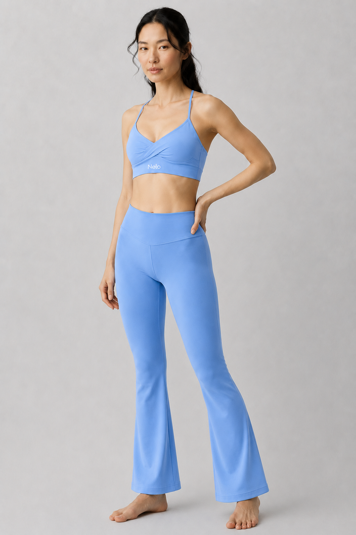 Steel blue women flare leggings front 
