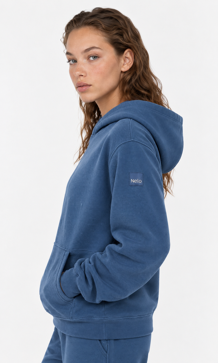 True Navy Textured Lounge men hoodie front 
