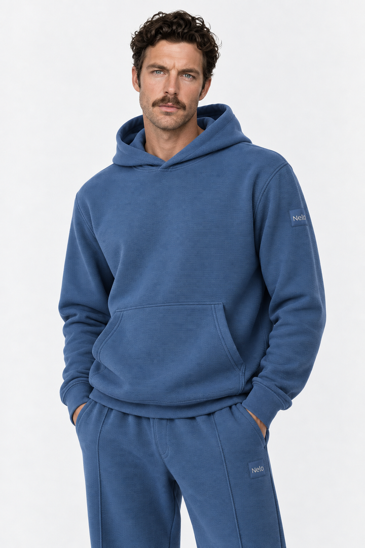 True Navy Textured Lounge men hoodie front 
