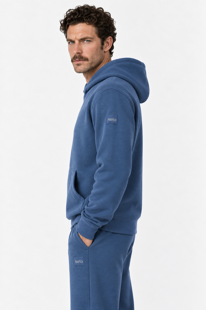 True Navy Textured Lounge men hoodie front 