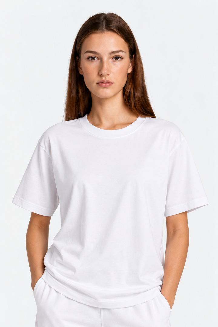 White 100% cotton women tee front 
