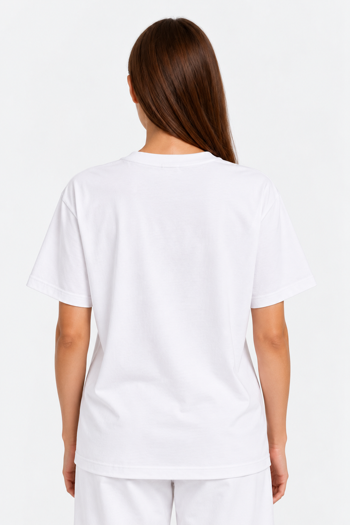 White 100% cotton women tee front 