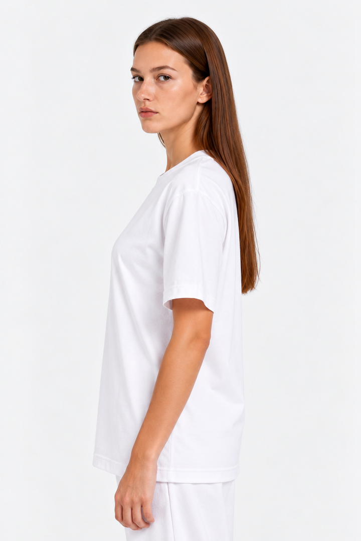 White 100% cotton women tee front 